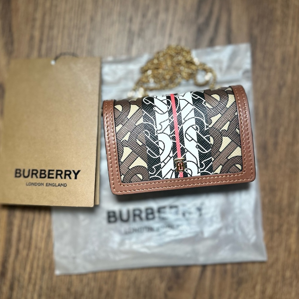 Burberry Monogram Card Holder With Gold Chain
